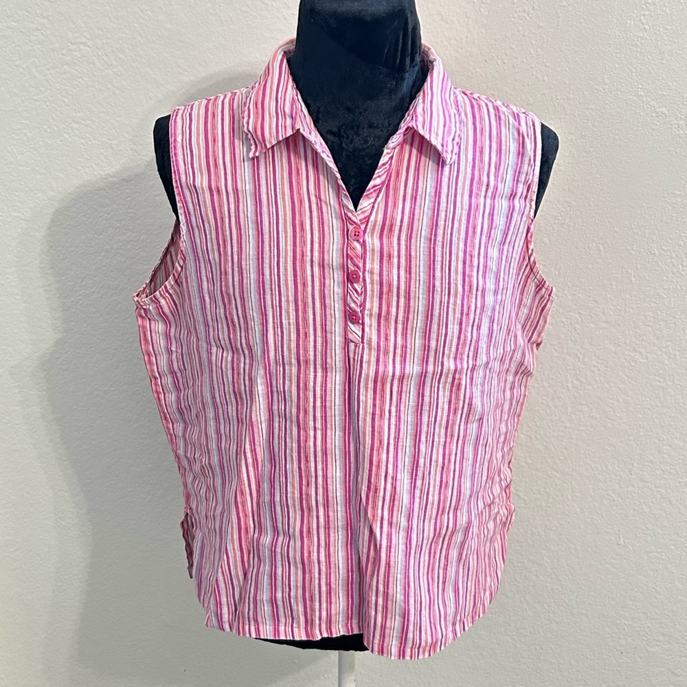 Mercer & Madison Pink Striped Linen Sleeveless Top | Size XL | 100% Linen
